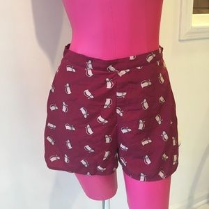 High waisted cat shorts. Red kitten silky shorts.